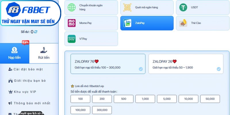 Các bước thực hiện nạp tiền f8bet đơn giản và nhanh chóng