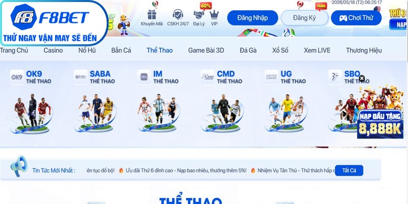 Thể thao trực tuyến f8bet cung cấp nhiều trận đấu hấp dẫn 
